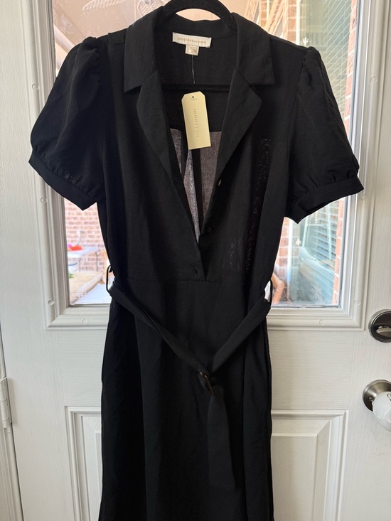 Monteau Dresses & Skirts - Monteau Black Midi Shirt Dress with Puff Sleeves